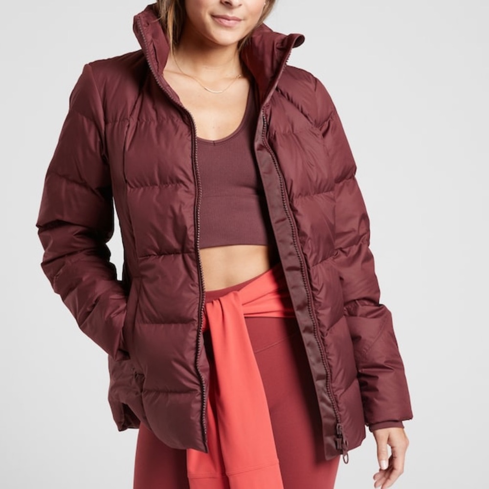 NWT Athleta Downtown Puffer Jacket Decadent Chocolate XS brown